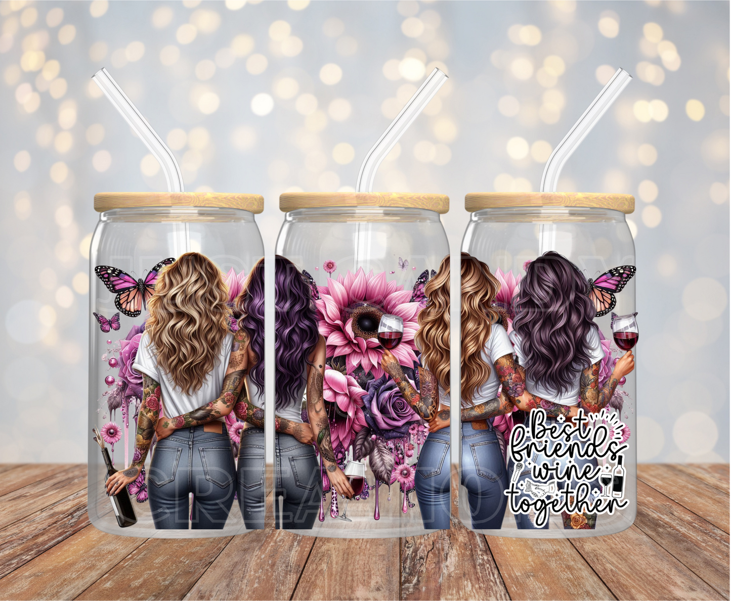 Best Friends Wine Together - 16OZ UV DTF Wrap